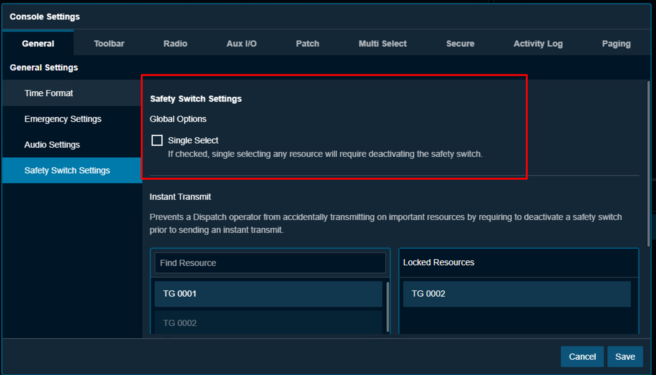 Single-select-safety-switch