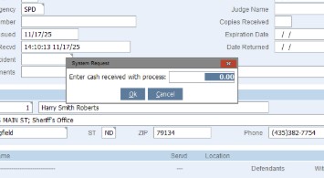 civil processs mileage popup